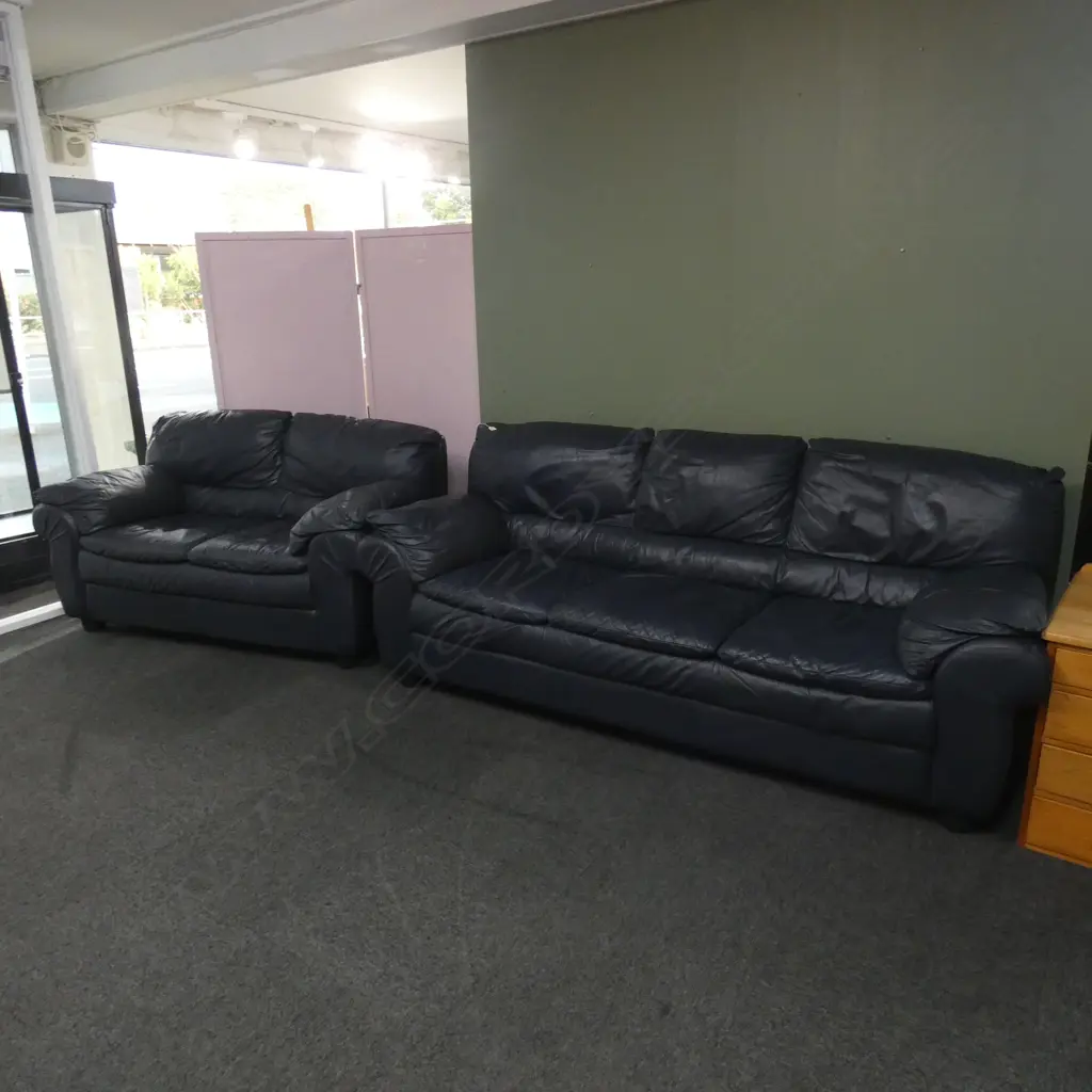 BLUE LEATHER 3 SEATER SOFA + 2 SEATER Image 1++