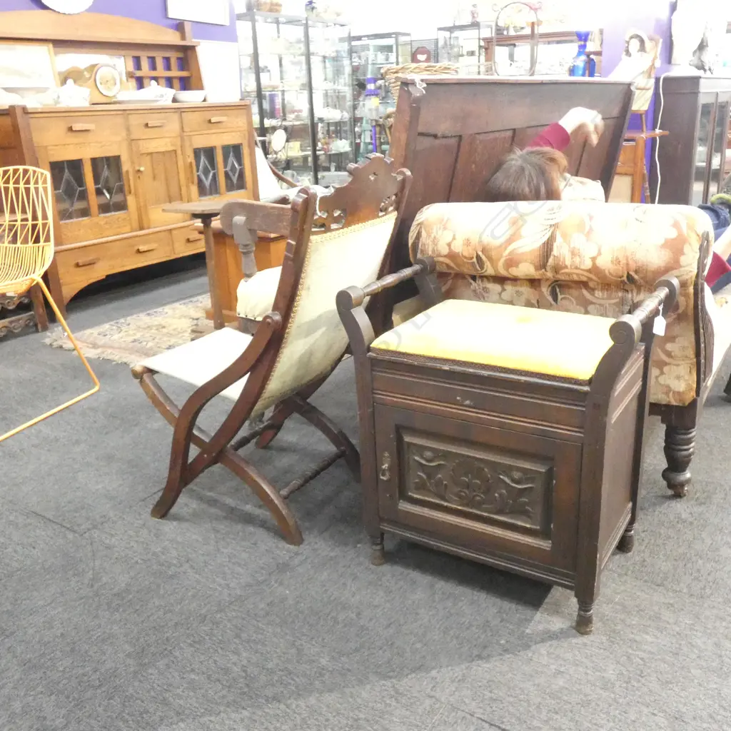 EDWARDIAN FOLDING CHAIR & PIANO STOLL Image 1++