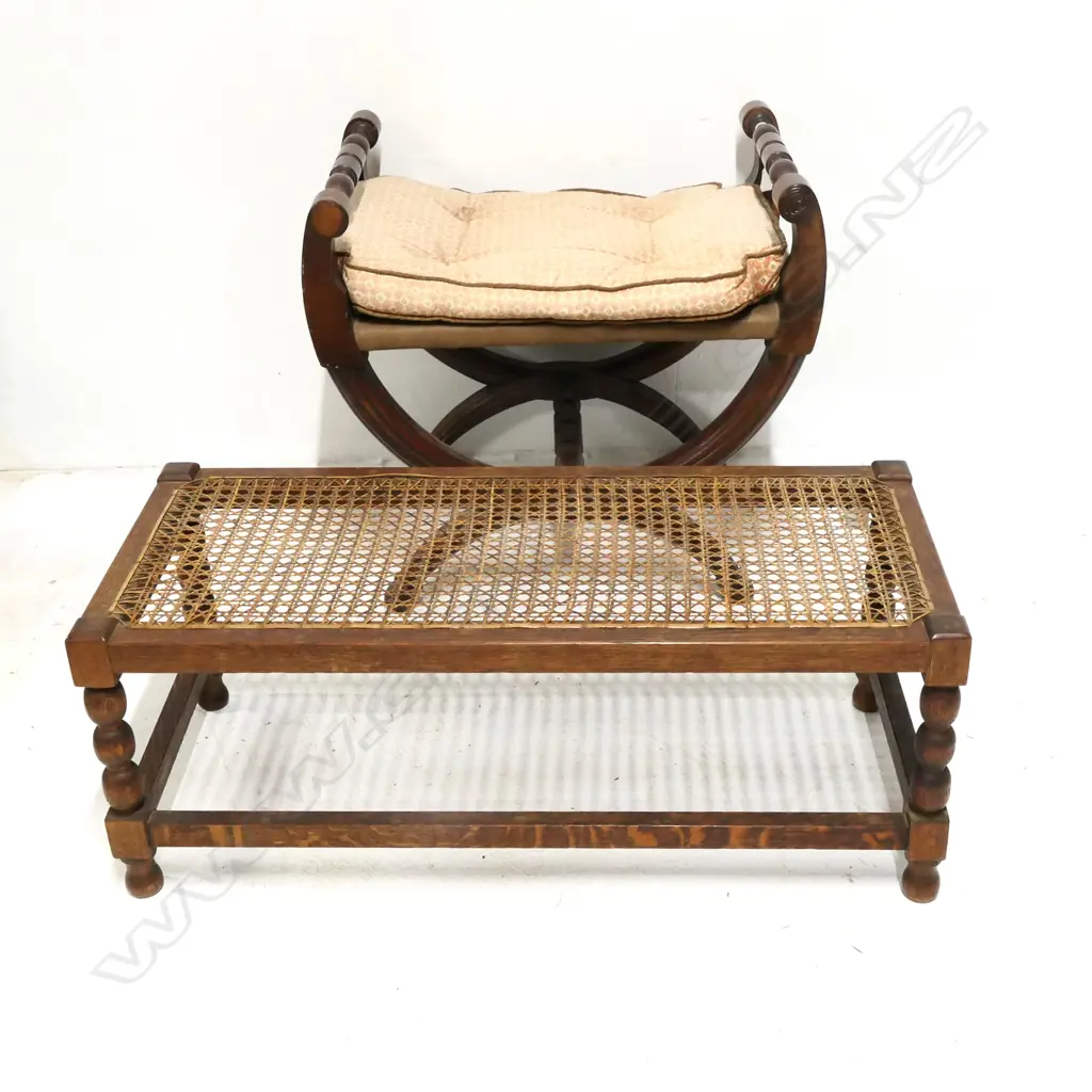 VINTAGE ROMAN STYLE STOOL (H. 51MM) & RATTAN LOW SIDE TABLE (W. 750, H.320MM) Image 1++