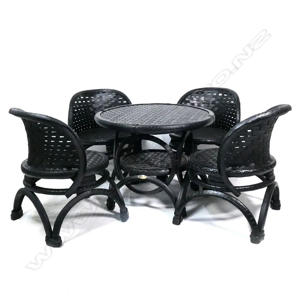 RECYCLED TYRES CAFE TABLE & 4 COTTAGE CHAIR SET Image 1++