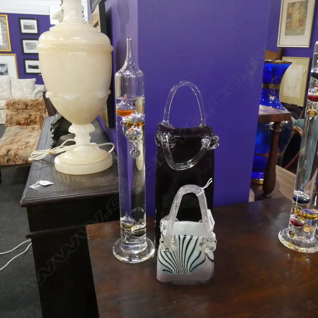 GALILEO THERMOMETER + 2 ART GLASS 'BAG' VASES H.320mm Image 1++