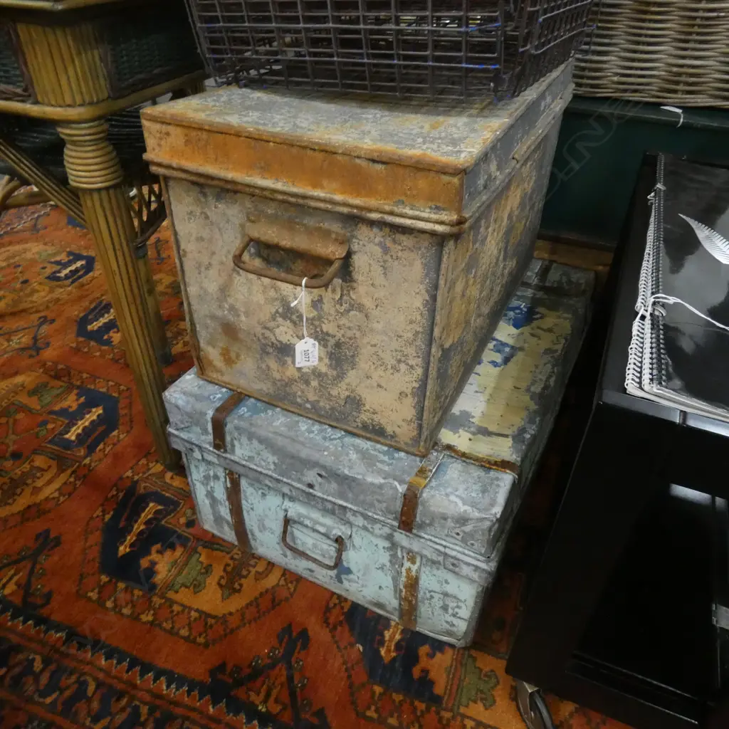2 DISTRESSED STEEL TRUNKS W.640mm Image 1++