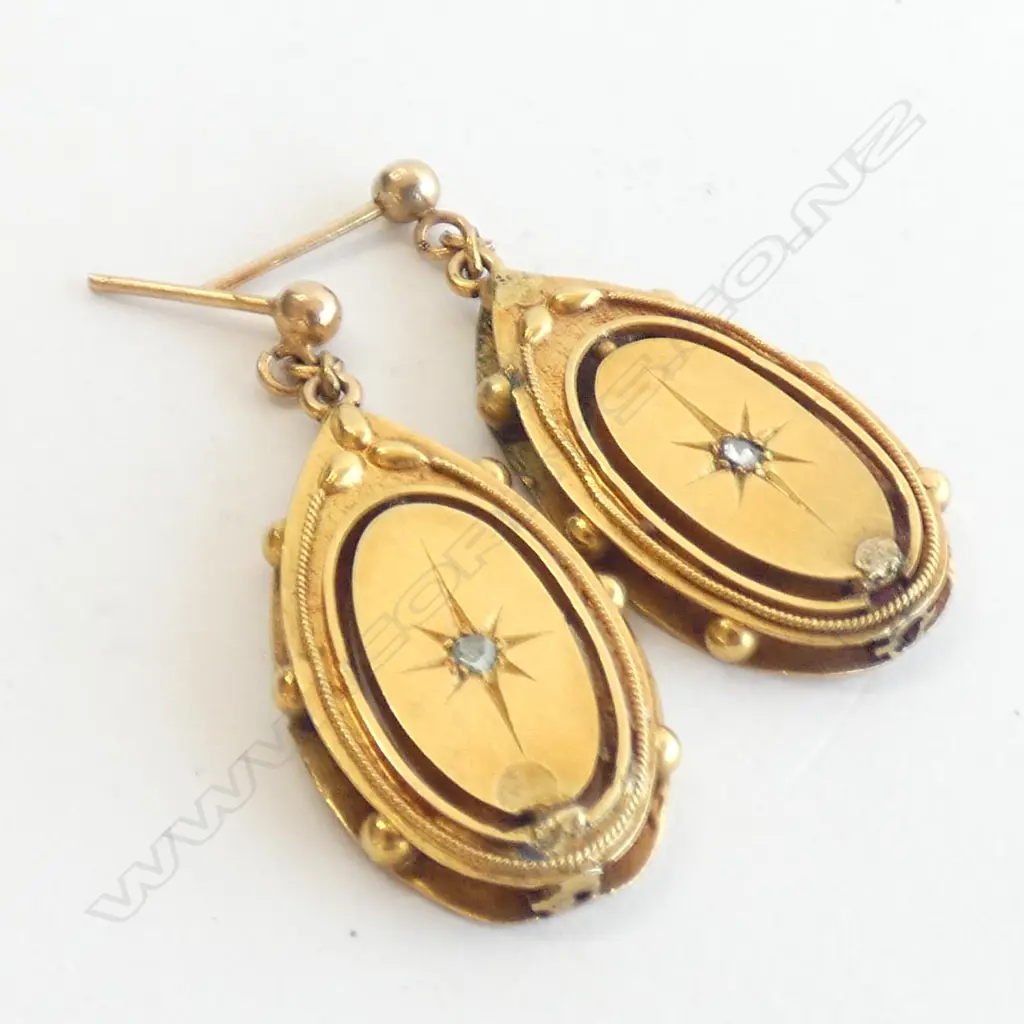 VICTORIAN GOLD AND DIAMOND EARRINGS (old repairs)  5.38gm Image 1++