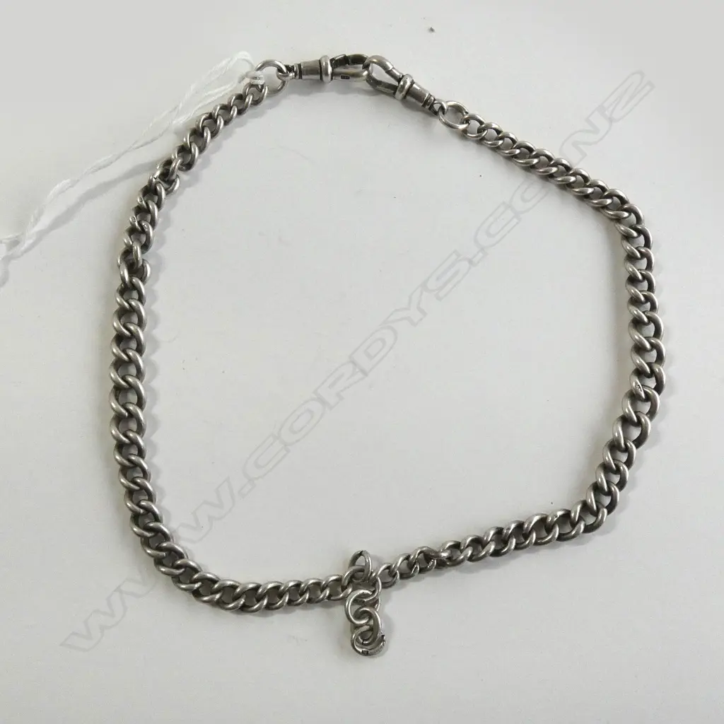 (17968) c1900 SILVER FOB CHAIN DBLE GRADUATED L,380mm Image 1++