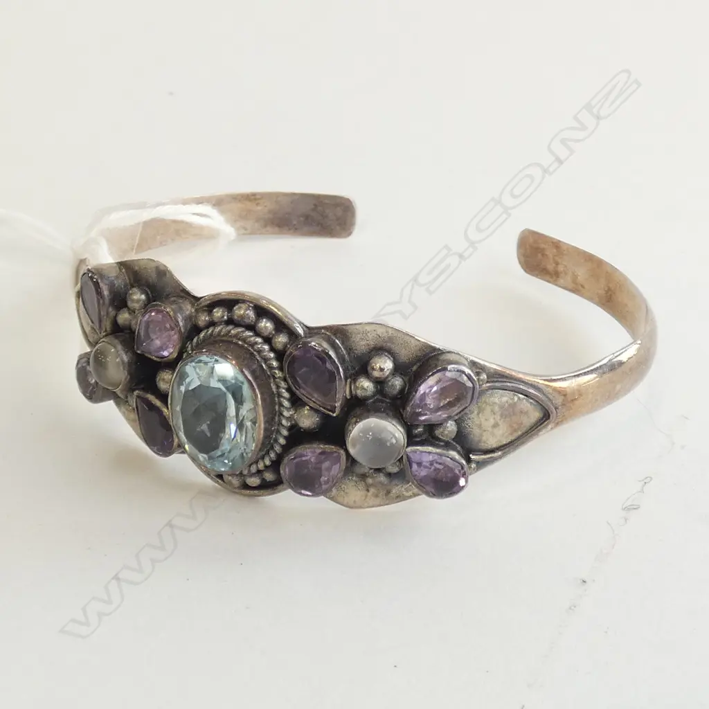 925 SILVER & BLUE TOPAZ & AMETHYST BRACELET 23 GRAMS Image 1++