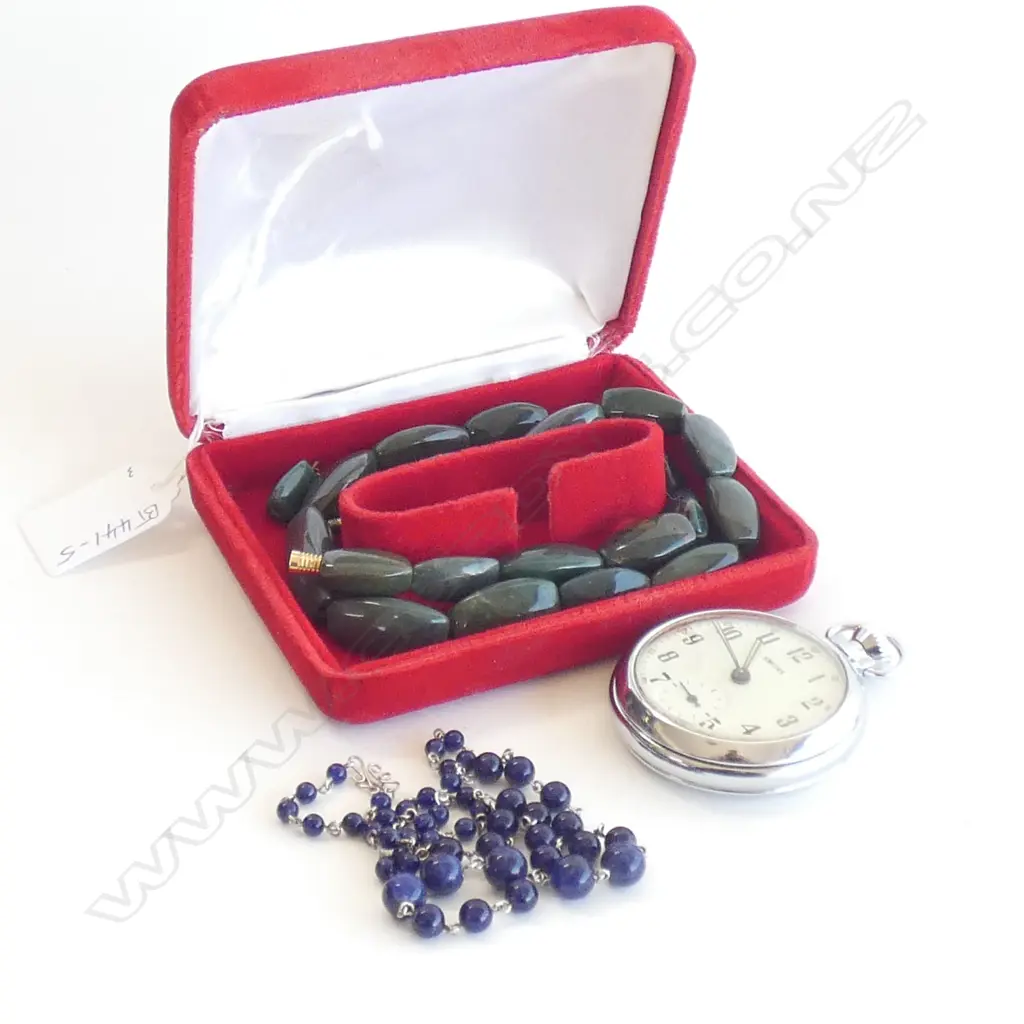 TWO NECKLACES AND CHROME POCKET WATCH Image 1++
