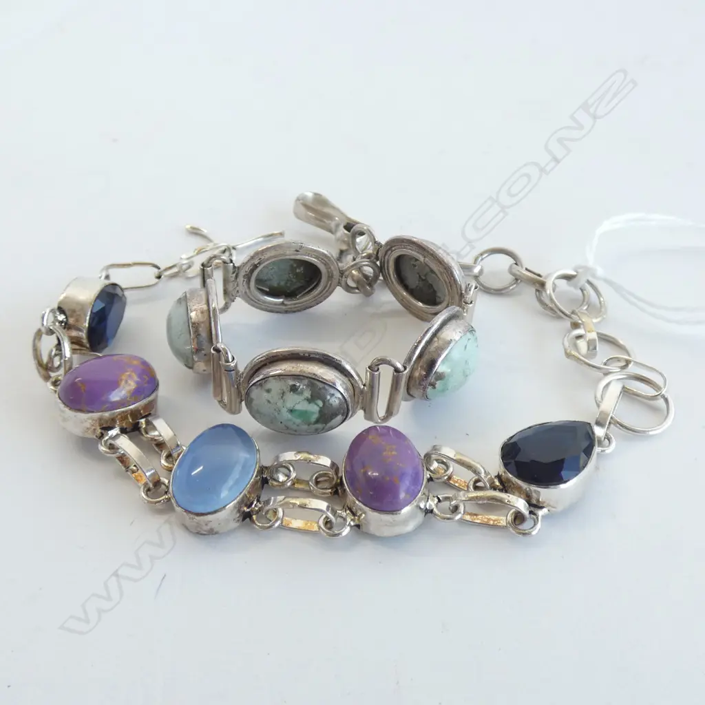 TWO SILVER AND GEMSTONE SET BRACELETS Image 1++