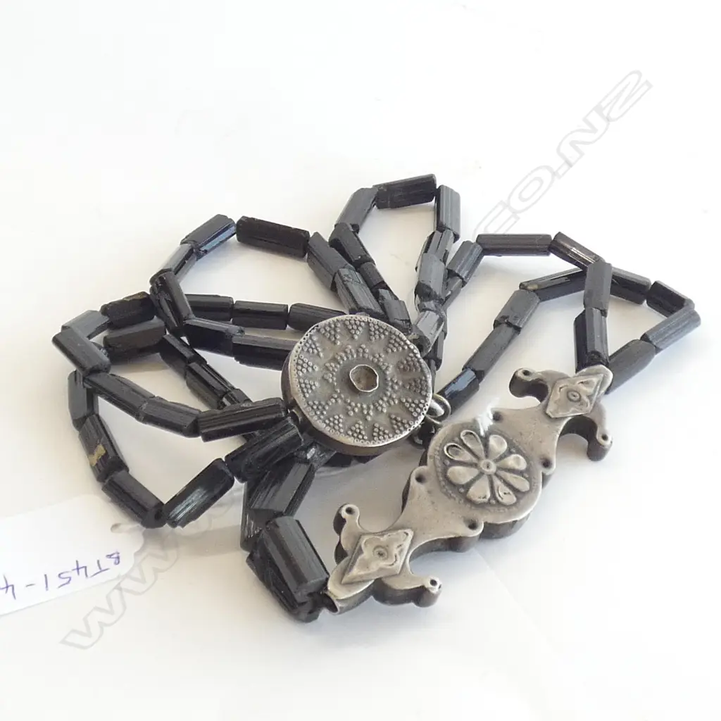 TRIBAL BLACK GLASS AND SILVER NECKLACE (low grade silver) Image 1++