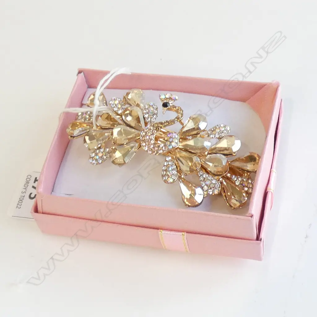 FAUX MORGANITE & DIAMANTE V.DECORATIVE HAIR CLIP GOLD PLATED  SWAN CENTER Image 1++