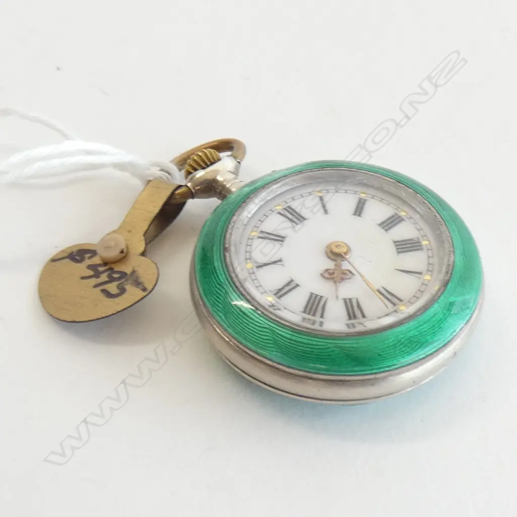 VINTAGE SWISS ENAMELLED LADIES OPEN FACE POCKET WATCH Image 1++