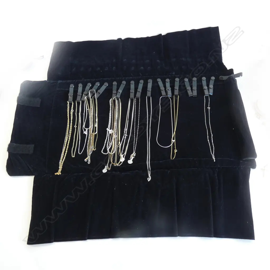 APPROX. 20 SILVER & PLATED NECK CHAINS IN BLACK ROLL Image 1++