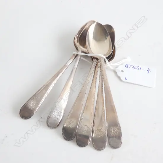 SIX SILVER 18THC BOTTOM MARKED TEASPOONS 81gm