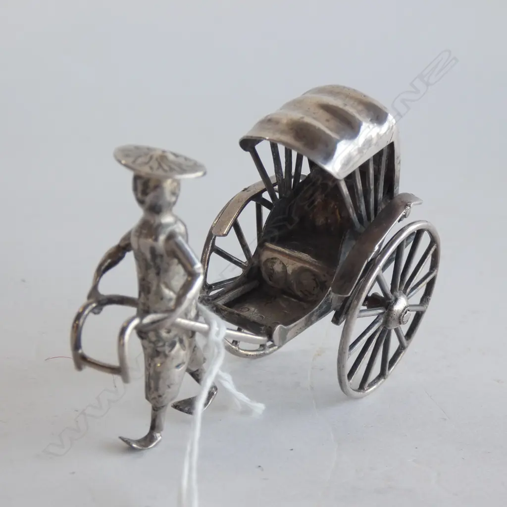 CHINESE SILVER EARLY 20thC MAN PULLING RICKSHAW BY KWAN WO. L.70mm Image 1++