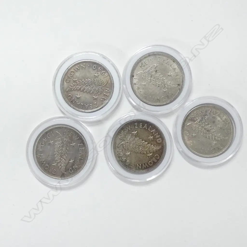 5 X 1949 CASED NZ CROWNS  Image 1++