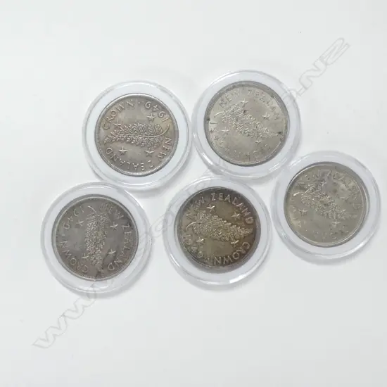 5 X 1949 CASED NZ CROWNS 
