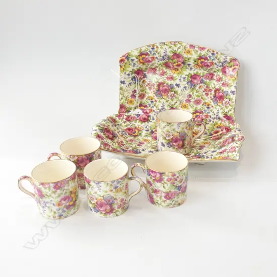 2 AOF SANDWICH DISHES & 5 MATCHING COFFEE CANS