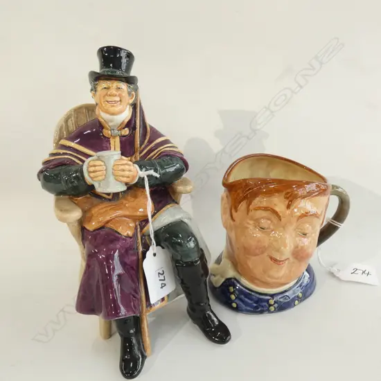 ROYAL DOULTON FIGURINE 'THE COACHMAN' (H 215MM) + SM FAT BOY CHARACTER JUG (H 105MM)