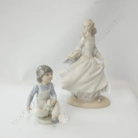 LLADRO BISQUE CINDERELLA FIGURINE (CHIPPED FINGERS) (H 255MM) + NAO BOY (H145MM)