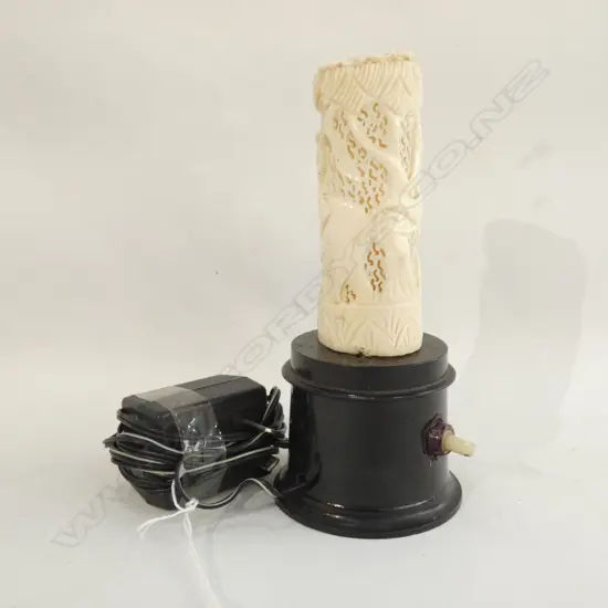SM CARVED IVORY ELEPHANT LAMP H. 170MM