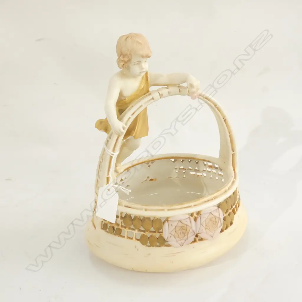ROYAL VIENNA AUSTRIA PORCELAIN  ART NOUVEAU BASKET FEAT. CHILD H 240MM Image 1++