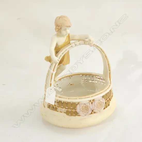 ROYAL VIENNA AUSTRIA PORCELAIN  ART NOUVEAU BASKET FEAT. CHILD H 240MM