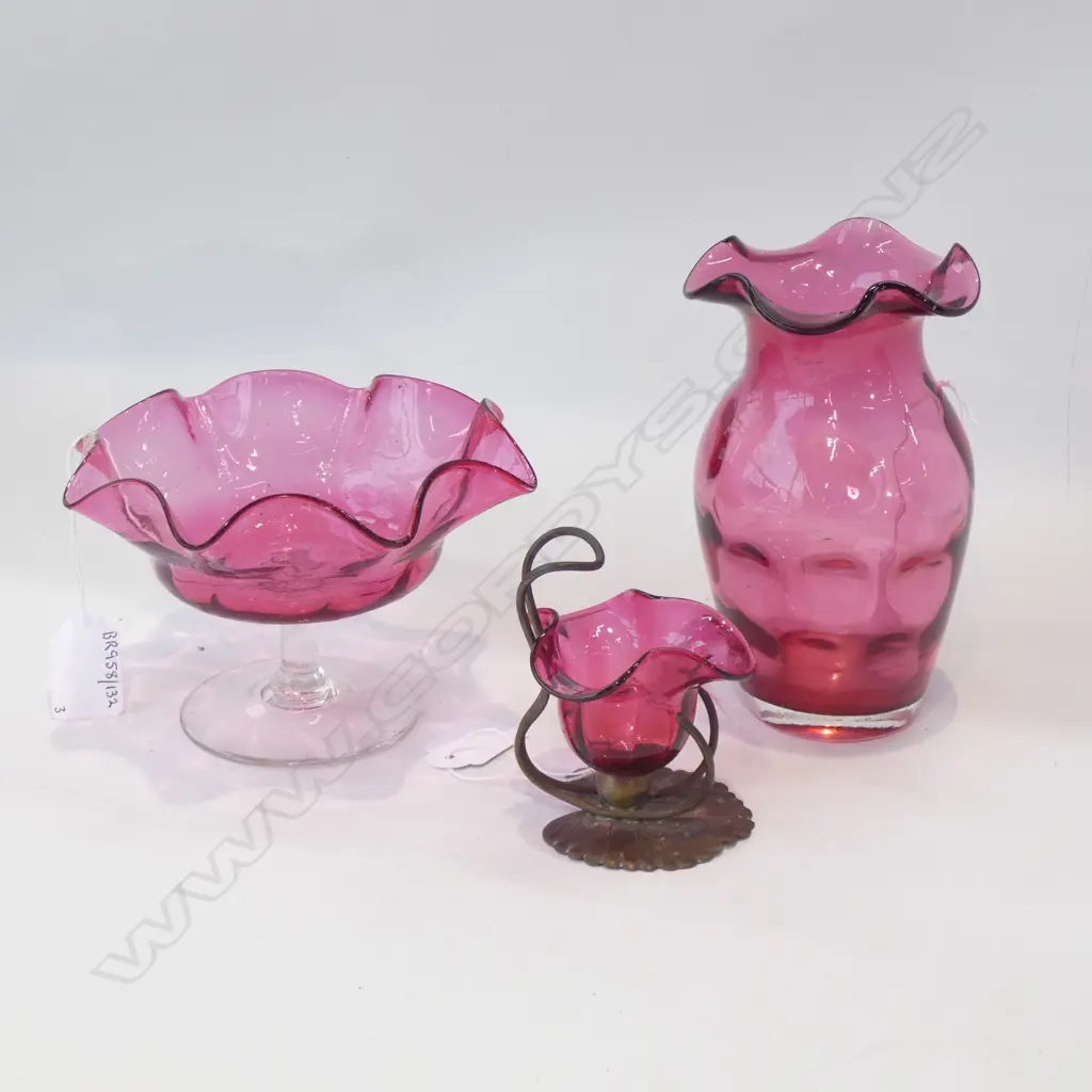 3 PIECES EDWARDIAN CRANBERRY GLASS Image 1++