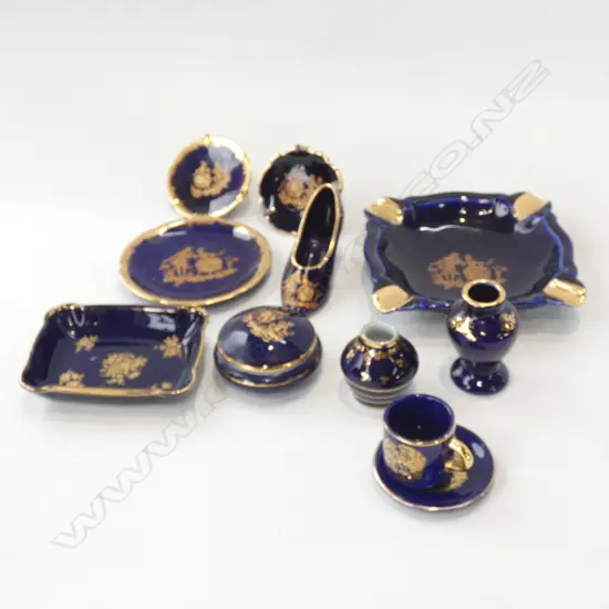10 PCES BLUE LIMOGES MINIATURES