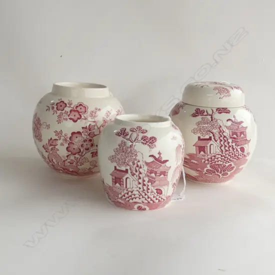MASONS IRONSTONE RED LIDDED GINGER JARS & 2 JARS (3)