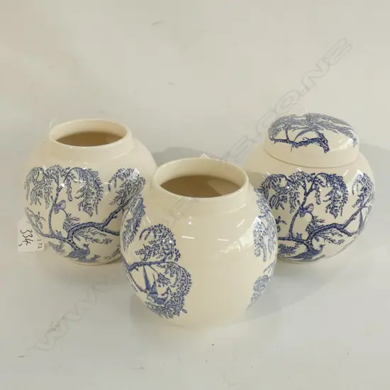 MASONS IRONSTONE B&W GINGER JAR & 2 JARS - KORO PATTERN (3)
