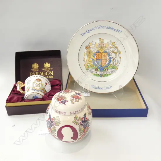 CORONATION PLATE, MASONS LIDDED JAR & PARAGON BOXED 2 HANDLED CUP