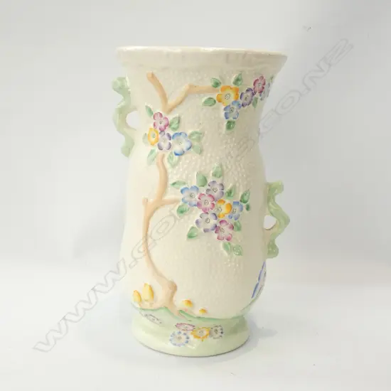 LG CROWN DEVON ART DECO STYLE FLORAL EMBOSSED VASE H. 250MM