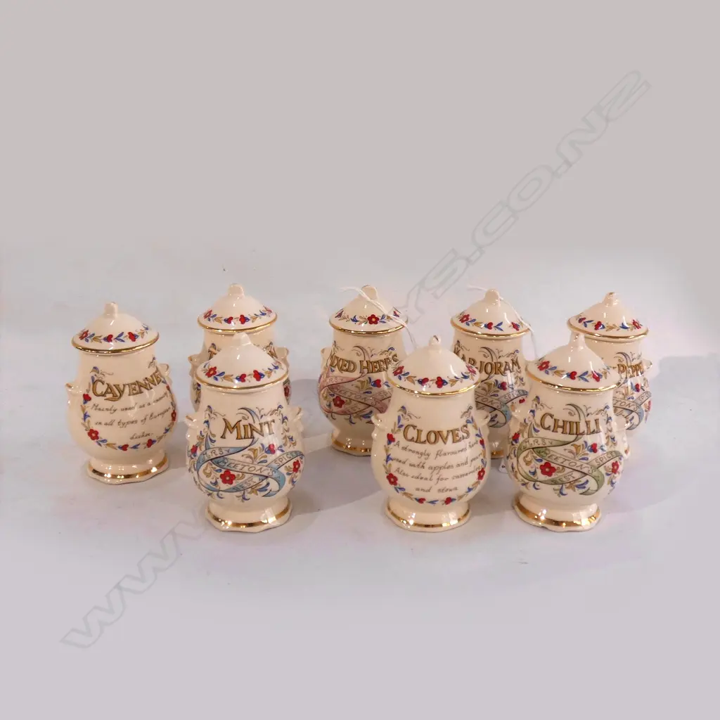 8 MASONS IRONSTONE SPICE LIDDED JARS Image 1++