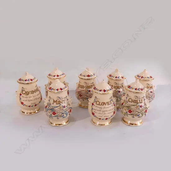 8 MASONS IRONSTONE SPICE LIDDED JARS