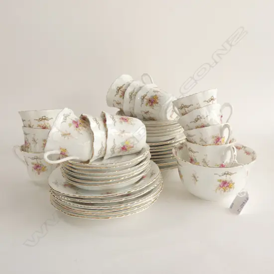 VINTAGE ATLAS CHINA 12 PERSON SETTING TEA SET; 12 TRIOS / JUG & BOWL, 2 CAKE PLATES 