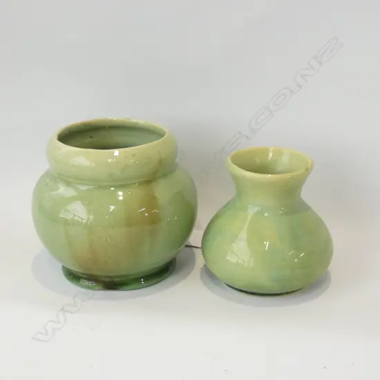 2 1940S C/LYNN GREEN GLAZED VASES