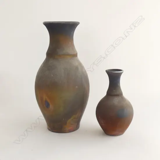 2 ROUGH TEXTURED POTTERY VASES - 1 SIGNED 'AV NZ'  LARGEST H 305MM