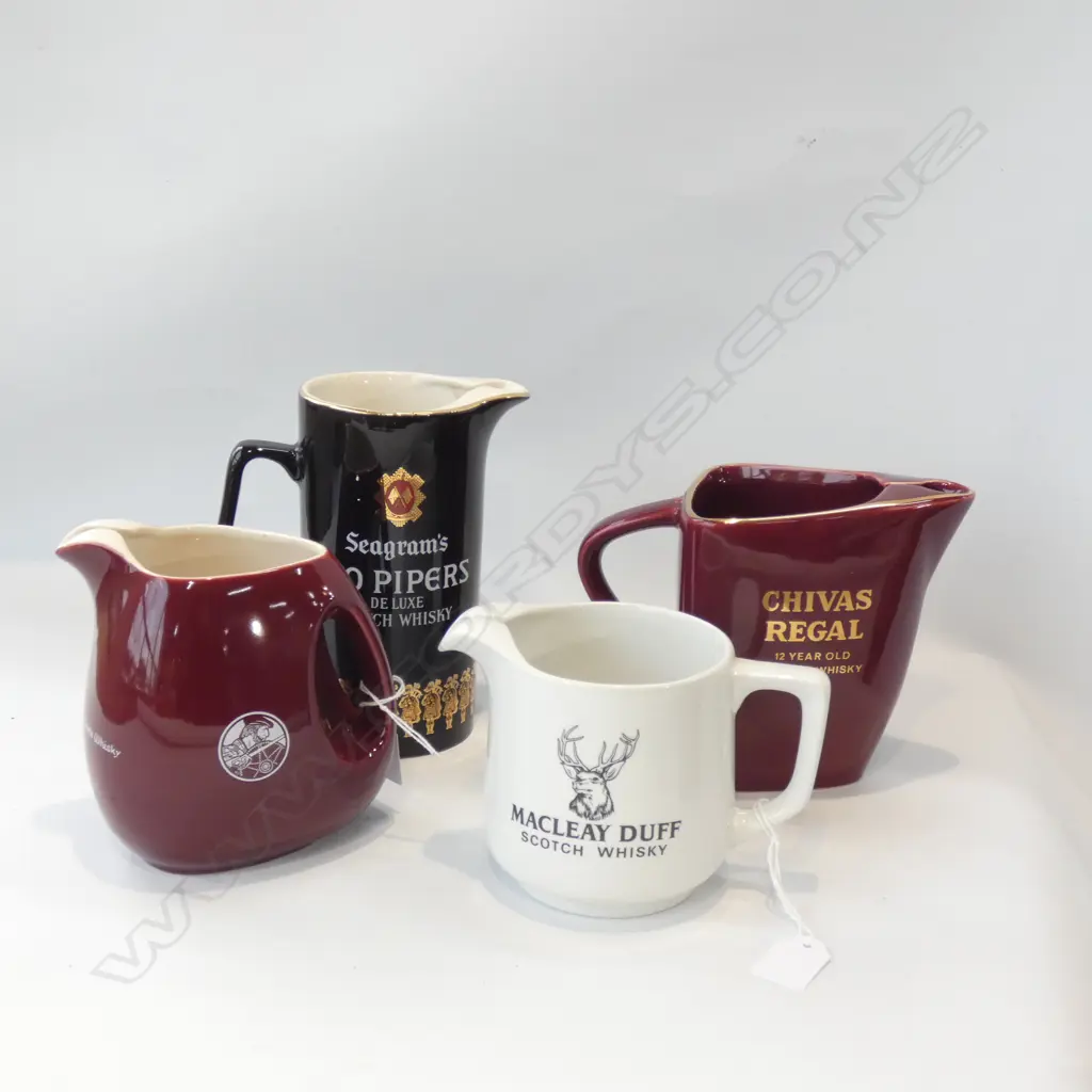 4 WHISKEY JUGS DIFFERENT LABELS Image 1++