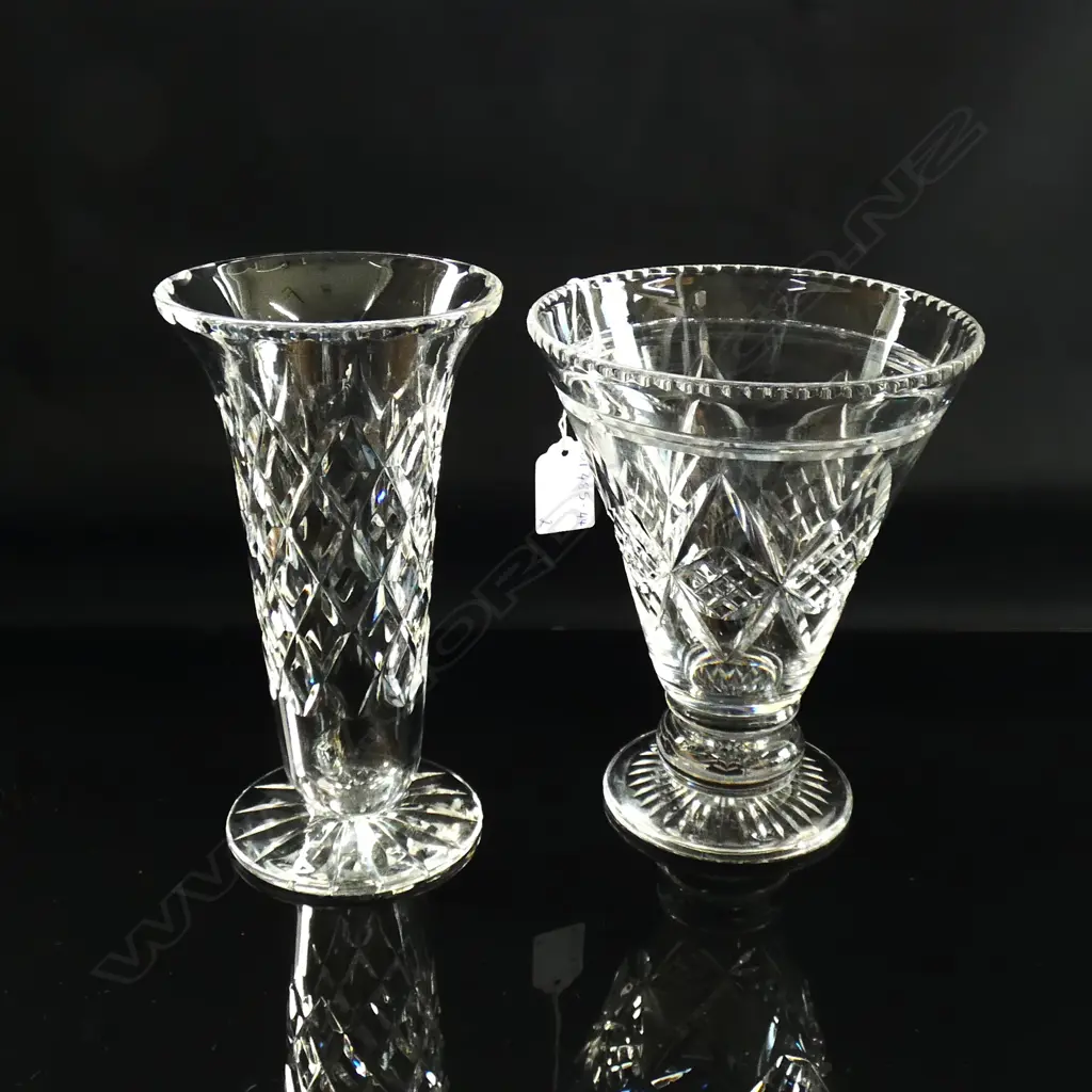 2 CRYSTAL VASES; LARGEST 150 X 190MM - STAMP TO BASE Image 1++