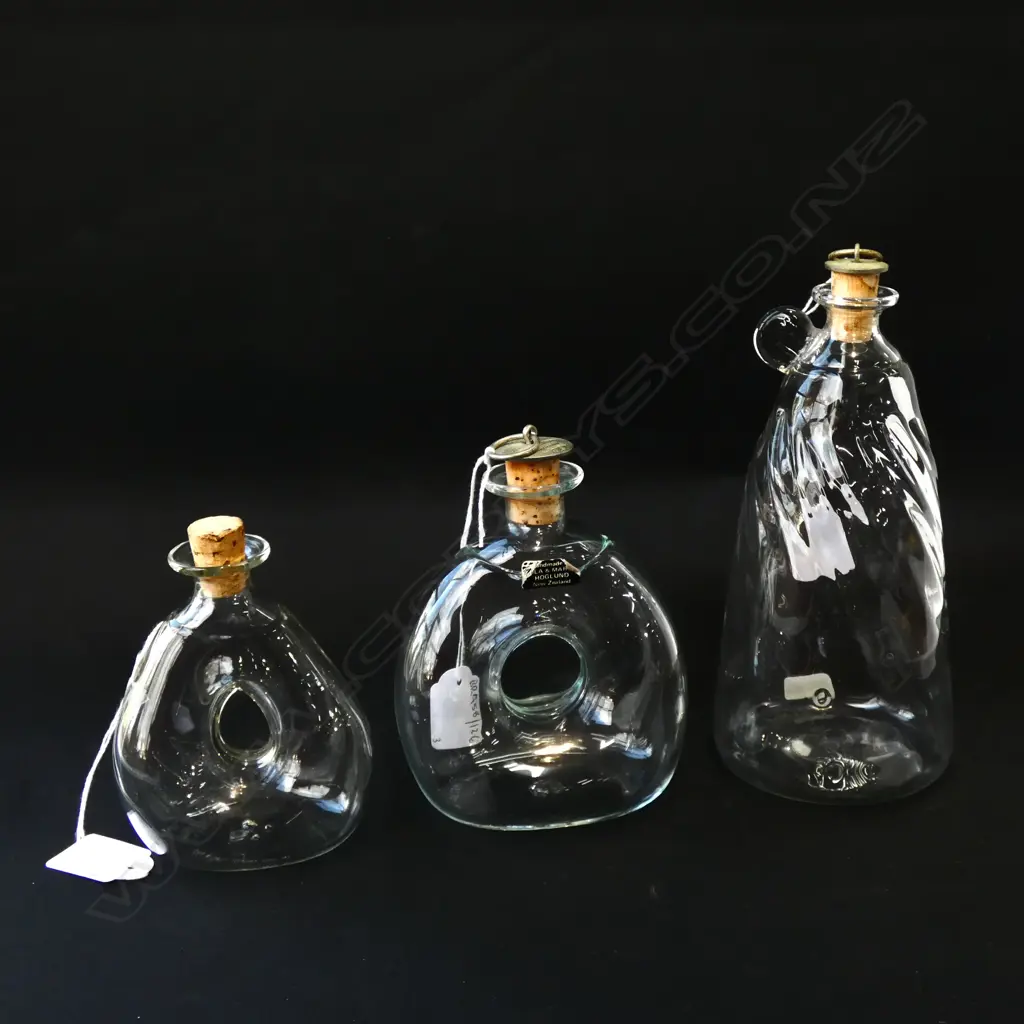 3 HOGLUND ART GLASS BOTTLES Image 1++