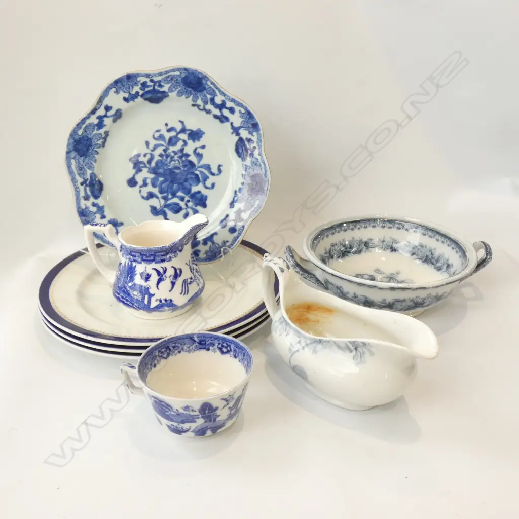 8 PCS VICTORIAN BLUE & WHITE CHINA; PLATES/ DISH / JUGS / CUPS SOME A/F Image 1++
