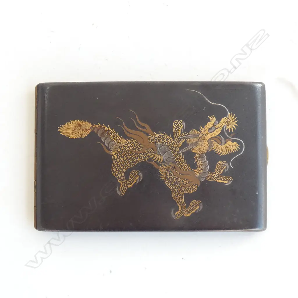 JAPANESE GOLD DAMASCENE CIGARETTE CASE/ CARD HOLDER w. DRAGON Image 1++