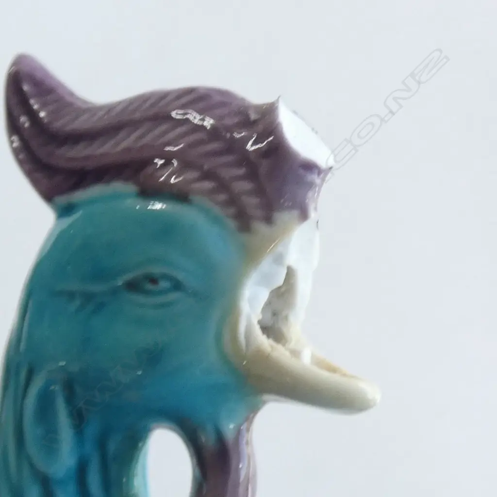 2 CHINESE PHOENIX, TURQUOISE & AUBERGINE GLAZE, (DAMAGE TO ONE BEAK). H. 250mm Image 1++