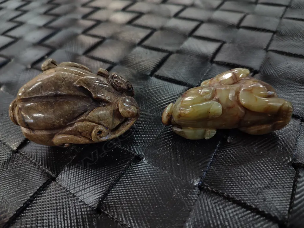CHINESE JADE LEAF PENDANT; ZHOU STYLE LION & STONE QILIN ON FRUIT (3) Image 1++