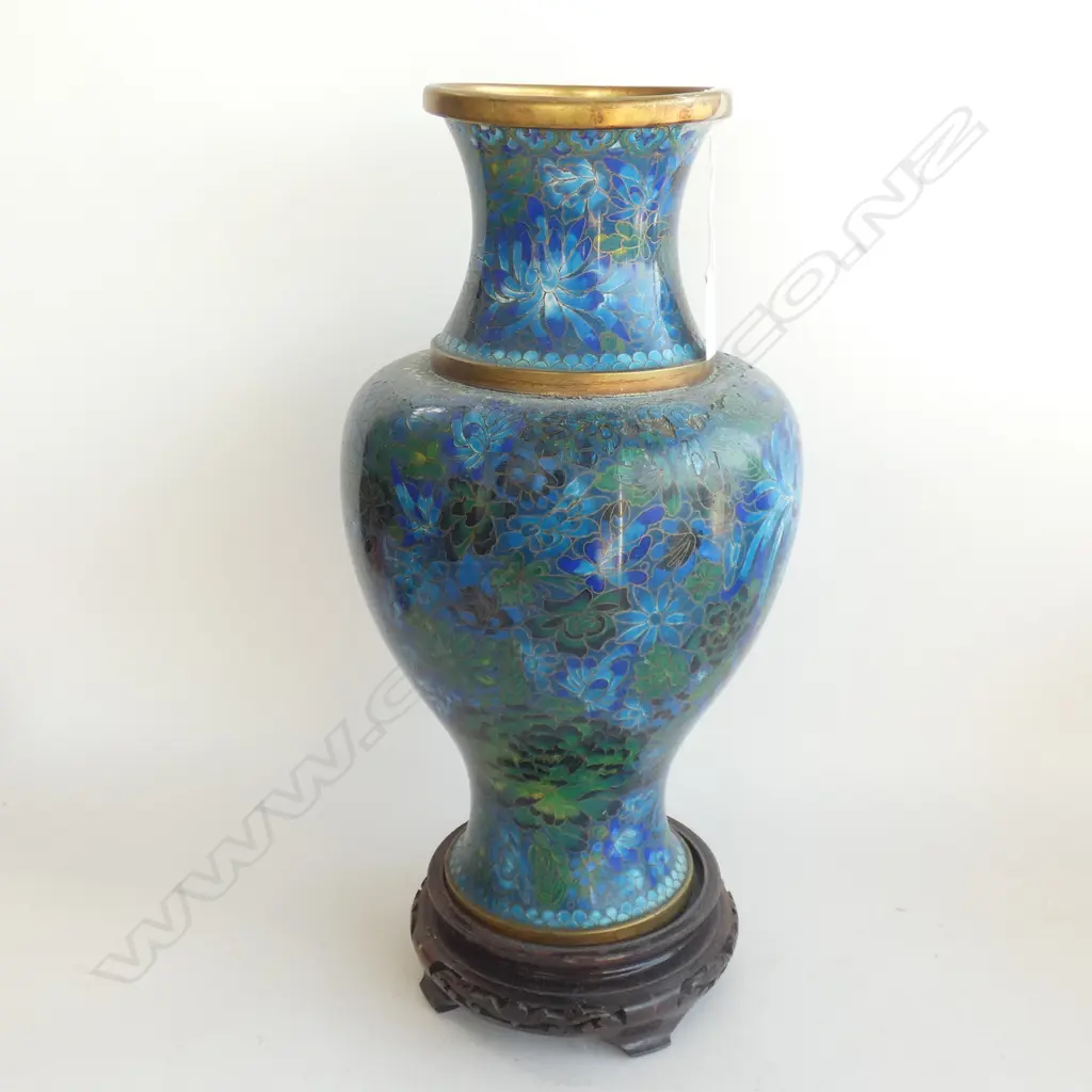 LARGE BLUE CLOISONNE VASE ON STAND H.440mm AF LOSSES Image 1++