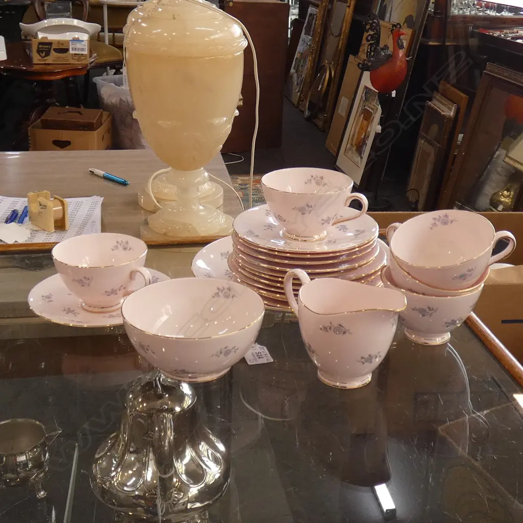 TUSCAN PINK TEA SET; 20 PC; 5 TRIOS; PLATE, JUG & BOWL - SPARE PLATE & SAUCER Image 1++