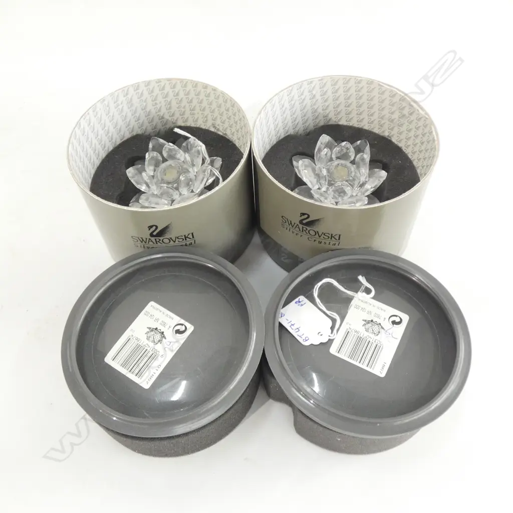 SWAROVSKI CRYSTAL PR LOTUS FLOWER CANDLE HOLDERS - BOTH IN ORIGINAL BOXES  Image 1++