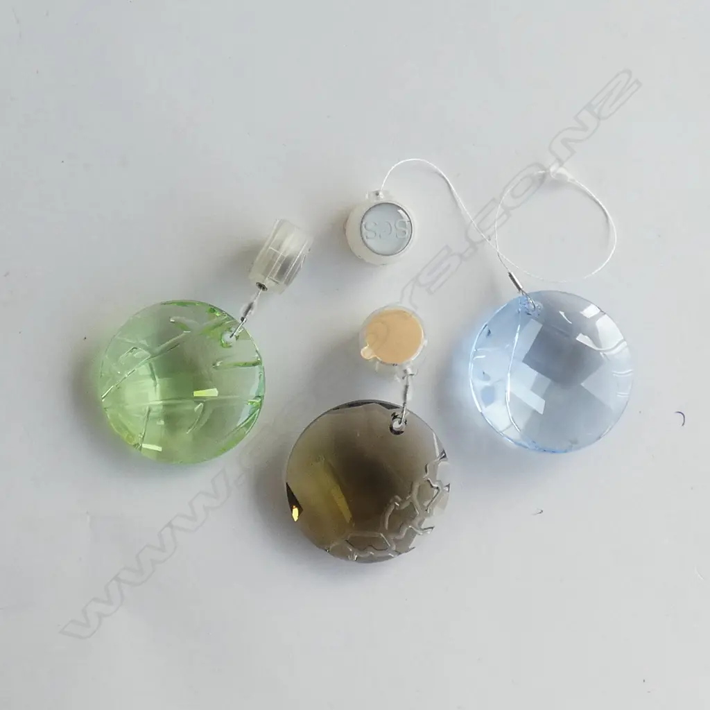 3 SWAROVSKI CRYSTAL WINDOW HANGING ORNAMENTS; BLUE / GREEN & SMOKEY BROWN - EACH INDIVIDUALLY BOXED W SLEEVE... Image 1++