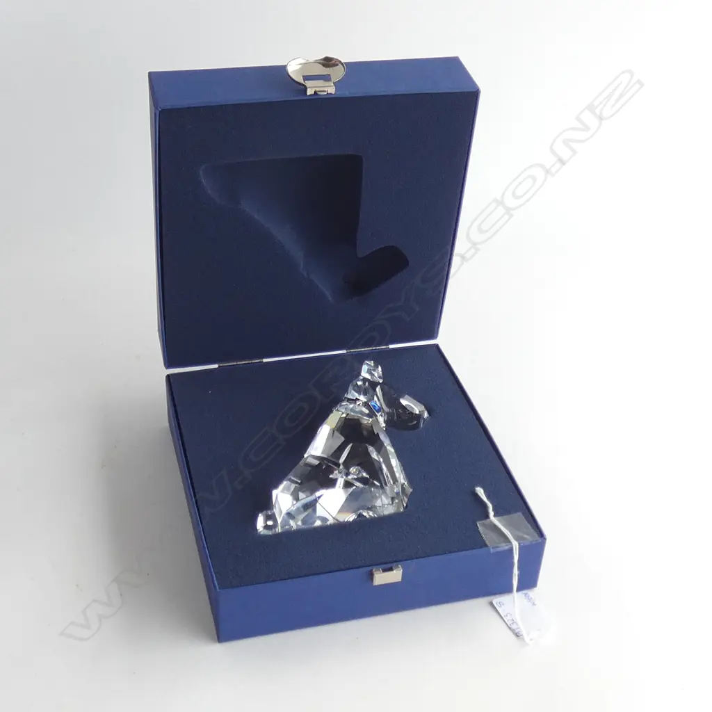 SWAROVSKI CRYSTAL TERRIER DOG - SILVER & BLUE GLASS COLLAR (7685) H 120MM - W ORIGINAL BOX & SLEEVE  Image 1++