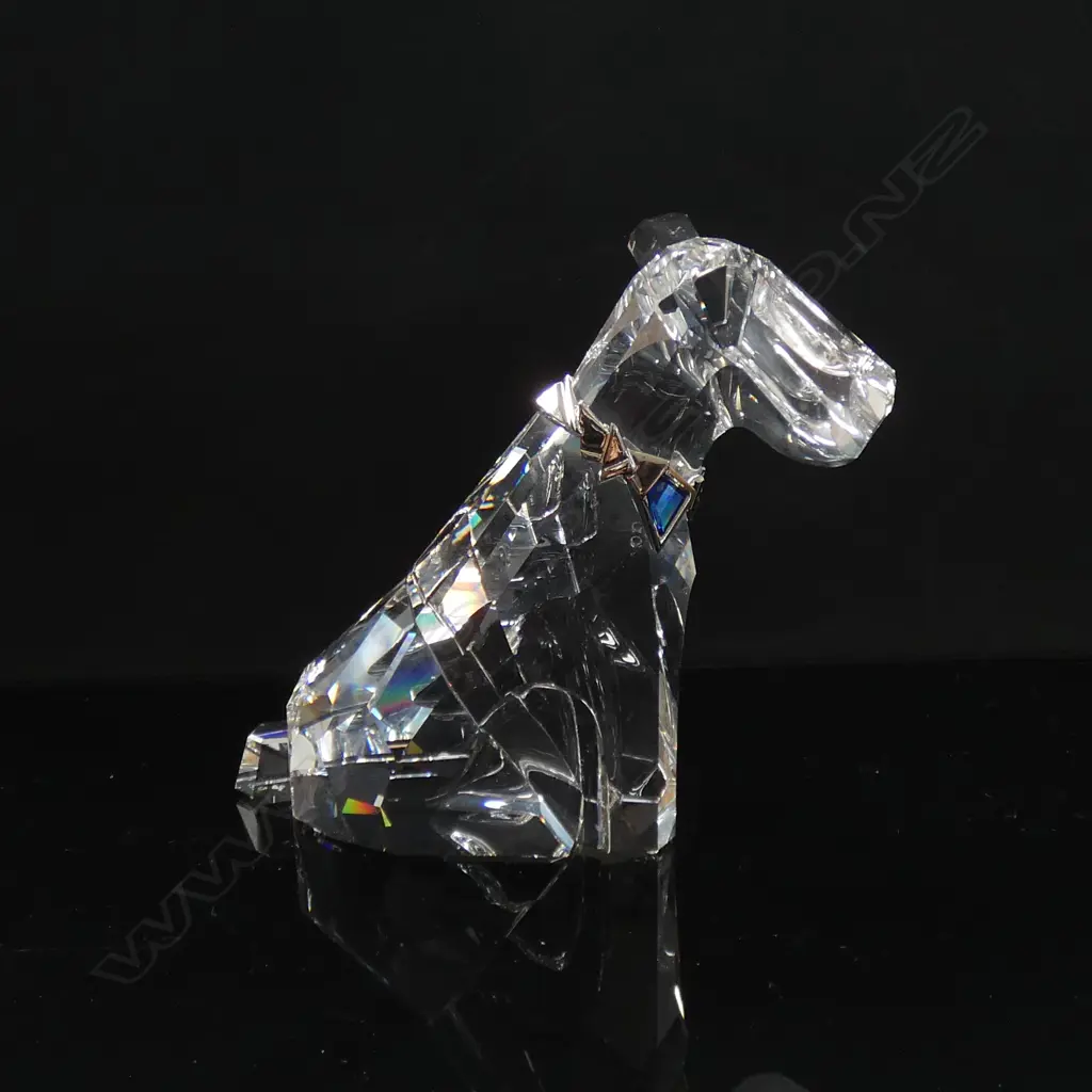 SWAROVSKI CRYSTAL TERRIER DOG - SILVER & BLUE GLASS COLLAR (7685) H 120MM - W ORIGINAL BOX & SLEEVE  Image 1++