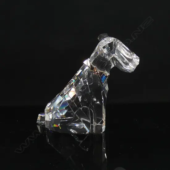 SWAROVSKI CRYSTAL TERRIER DOG - SILVER & BLUE GLASS COLLAR (7685) H 120MM - W ORIGINAL BOX & SLEEVE 